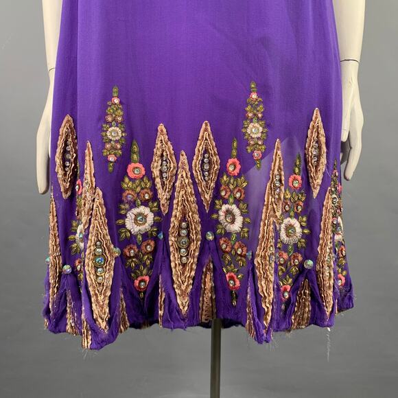 MATTHEW WILLIAMSON Size 10 Purple Gold Silk Embroidered Sleeveless Dress - Picture 3 of 11